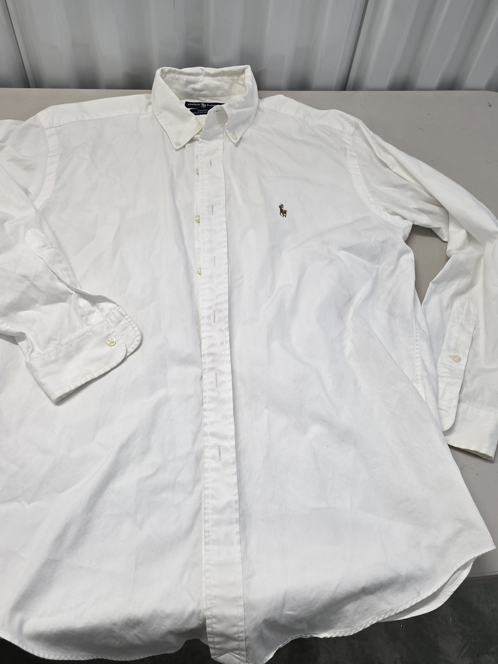 Ralph Lauren White Button-Down Oxford Shirt with Brown Pony Logo